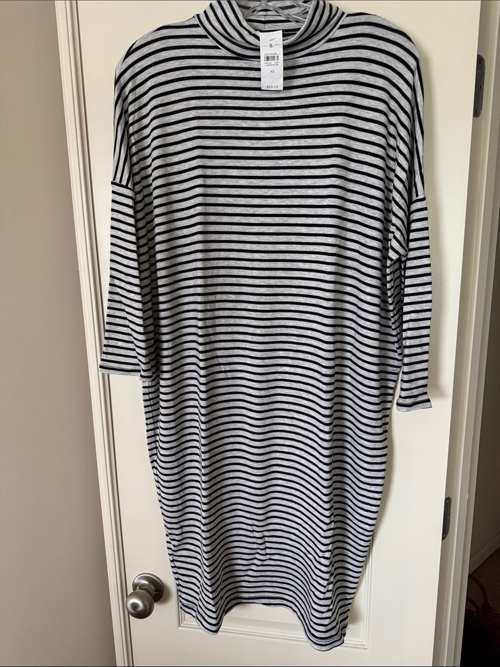 Lou & Grey Gray and Black Striped Midi Dress